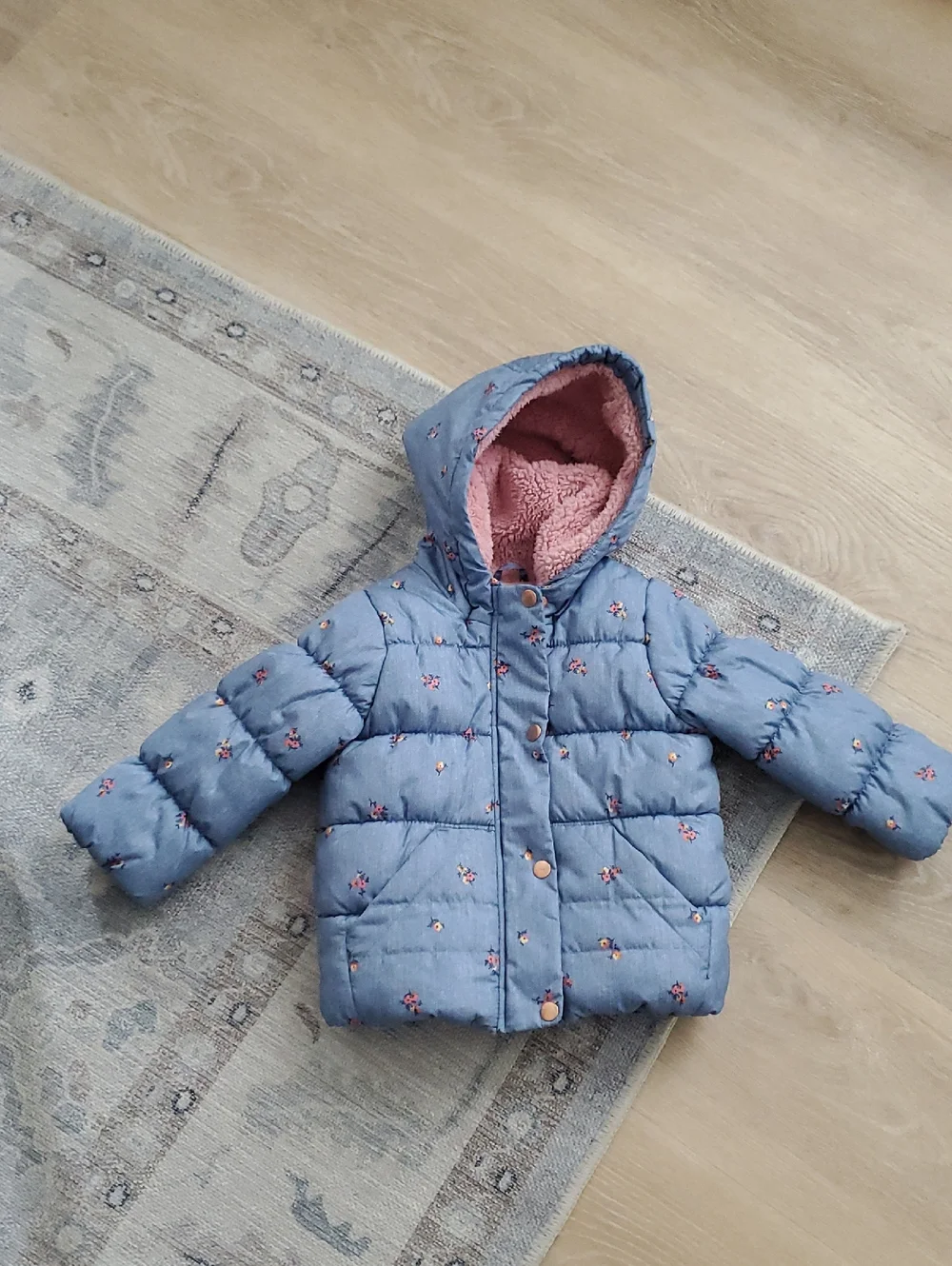 Oshkosh B'gosh Toddler Girls Blue Floral Hooded Winter Jacket Coat Sz2T